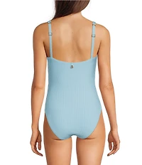 Lilly Pulitzer Napili Capri Blue Seersucker Stripe One Piece Swimsuit