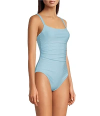 Lilly Pulitzer Napili Capri Blue Seersucker Stripe One Piece Swimsuit