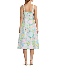 Lilly Pulitzer Nelly Stretch Poplin Lilly Garden Print Square Neck Sleeveless Rosette Midi Dress