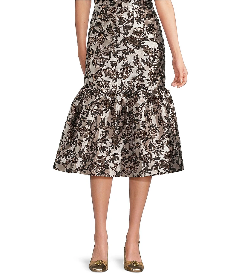Lilly Pulitzer Noir Pineapple Coordinating Metallic Jacquard High-Rise Fit And Flare Midi Skirt