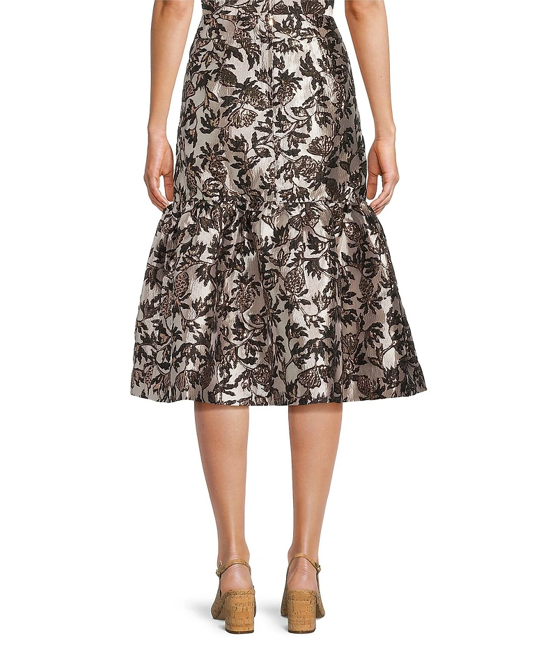 Lilly Pulitzer Noir Pineapple Coordinating Metallic Jacquard High-Rise Fit And Flare Midi Skirt