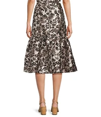 Lilly Pulitzer Noir Pineapple Coordinating Metallic Jacquard High-Rise Fit And Flare Midi Skirt