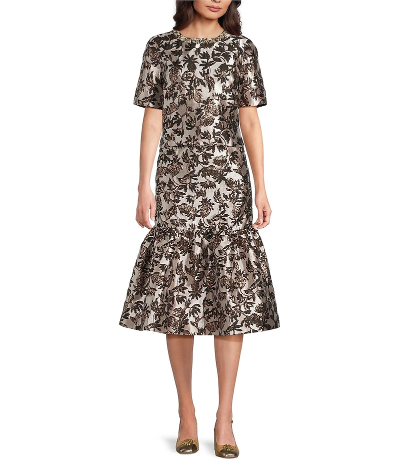 Lilly Pulitzer Noir Pineapple Coordinating Metallic Jacquard High-Rise Fit And Flare Midi Skirt