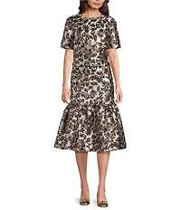 Lilly Pulitzer Noir Pineapple Coordinating Metallic Jacquard High-Rise Fit And Flare Midi Skirt