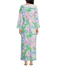 Lilly Pulitzer Ocleppo Satin Back Crepe Sunny Dee Print V-Neck Flare Sleeve Maxi Caftan Dress