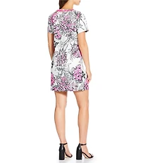Lilly Pulitzer Olive All Dahled Up Printed Mikado Beaded Crew Neck Short Sleeve Shift Mini Dress