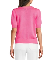 Lilly Pulitzer Orton Pink Fluer Embroidery Crew Neck Short Sleeve Sweater