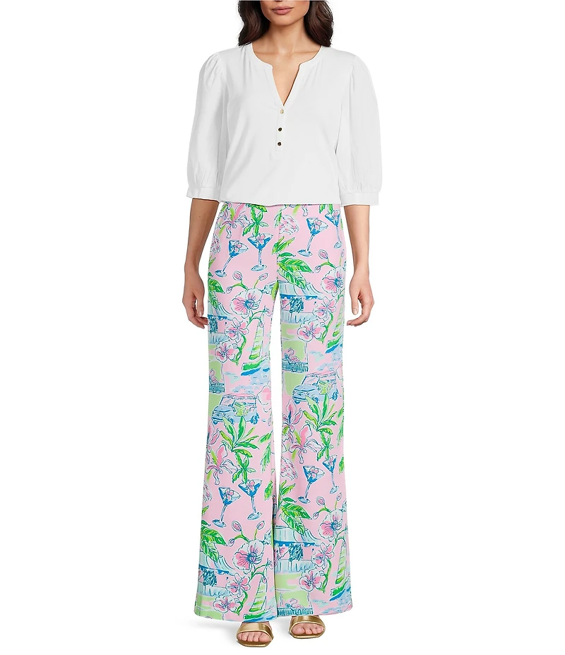 Lilly Pulitzer Coordinating Polyanna Satin Back Crepe Printed High Rise Wide Leg Pull-On Palazzo Pants