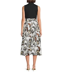 Lilly Pulitzer Prima Floral Mixed Media Mock Neck Sleeveless Tie Waist Midi Dress