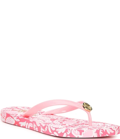 Lilly Pulitzer Printed Jelly Logo Ornament Square Toe Pool Flip Flops