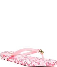 Lilly Pulitzer Printed Jelly Logo Ornament Square Toe Pool Flip Flops
