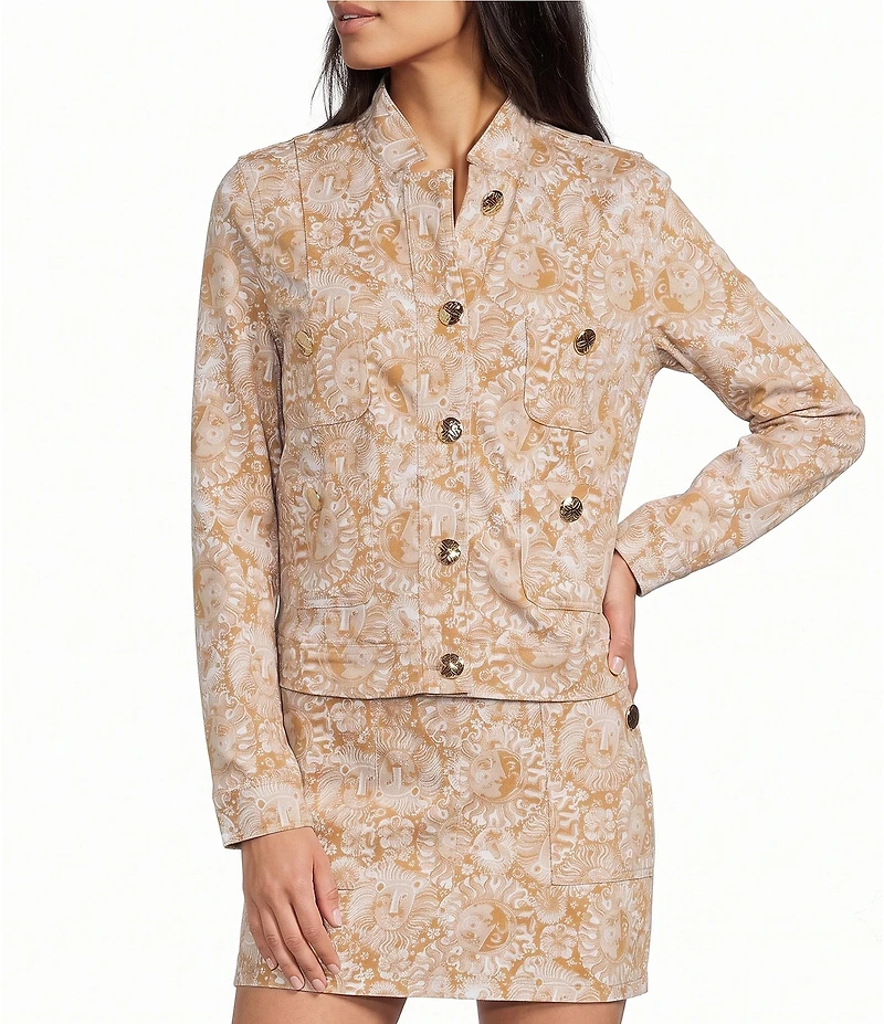 Lilly Pulitzer Printed Stand Collar Long Sleeve Button-Front Denim Jacket