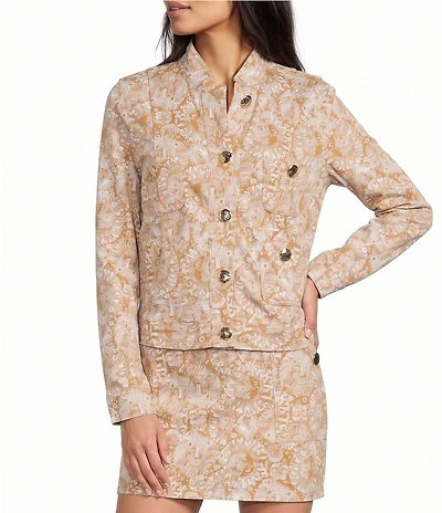 Lilly Pulitzer Printed Stand Collar Long Sleeve Button-Front Denim Jacket