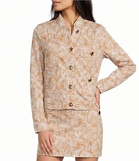 Lilly Pulitzer Printed Stand Collar Long Sleeve Button-Front Denim Jacket