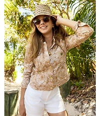 Lilly Pulitzer Printed Stand Collar Long Sleeve Button-Front Denim Jacket
