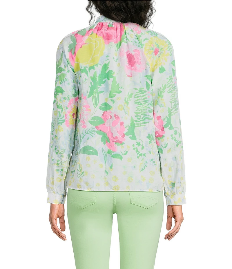 Lilly Pulitzer Renisha Poppy Party Print Notch Collar Long Sleeve Top