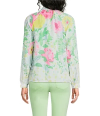 Lilly Pulitzer Renisha Poppy Party Print Notch Collar Long Sleeve Top
