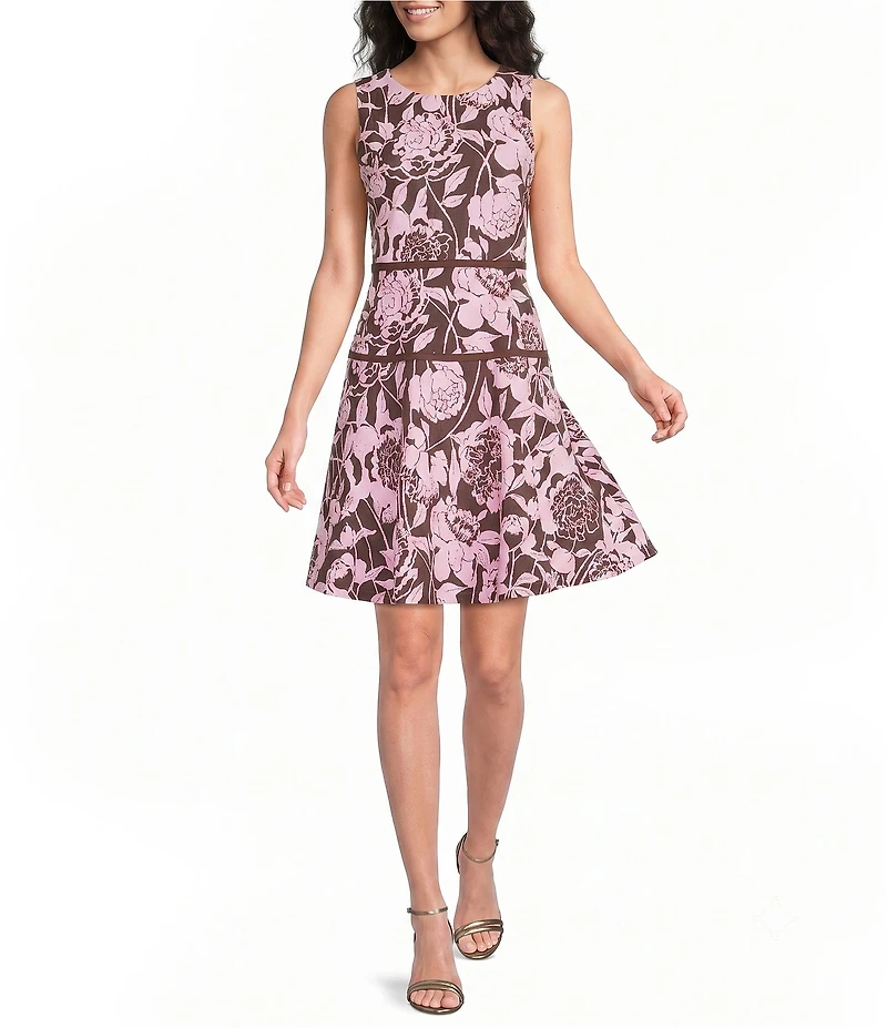 Lilly Pulitzer Resort Ponte Vivette Pink Marni Crew Neck Sleeveless Fit-And-Flare Dress