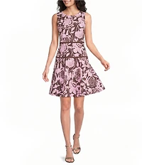 Lilly Pulitzer Resort Ponte Vivette Pink Marni Crew Neck Sleeveless Fit-And-Flare Dress
