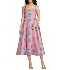 Lilly Pulitzer Rissy Jungle Flower Brocade Square Neck Sleeveless Midi Dress
