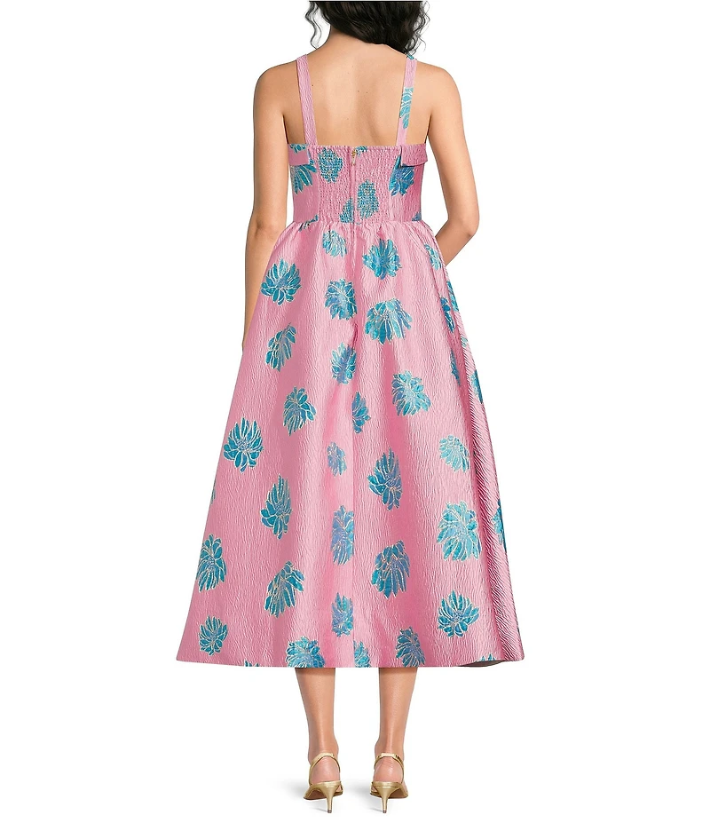 Lilly Pulitzer Rissy Jungle Flower Brocade Square Neck Sleeveless Midi Dress