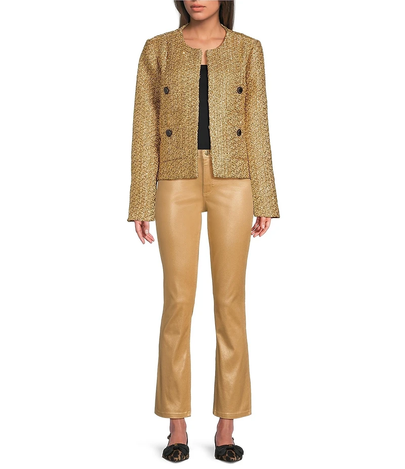 Lilly Pulitzer Rohana Golden Metallic Boucle Round Neck Long Sleeve Jacket