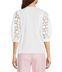 Lilly Pulitzer Ronson Eyelet Knit Notch Neck Elbow Sleeve Top
