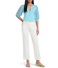 Lilly Pulitzer Ronson Eyelet Knit Notch Neck Elbow Sleeve Top