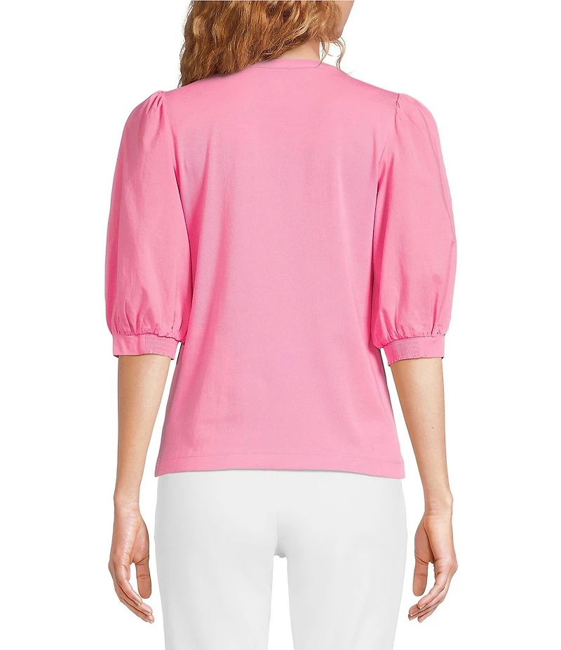 Lilly Pulitzer Ronson Knit Split V-Neck Short Puff Sleeve Top