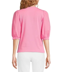 Lilly Pulitzer Ronson Knit Split V-Neck Short Puff Sleeve Top