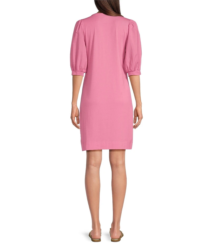 Lilly Pulitzer Ronson Notched Crew Neck Puff Elbow Sleeve Dress