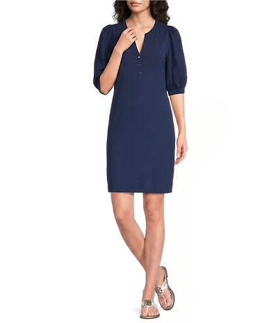 Lilly Pulitzer Ronson Notched Crew Neck Puff Elbow Sleeve Dress