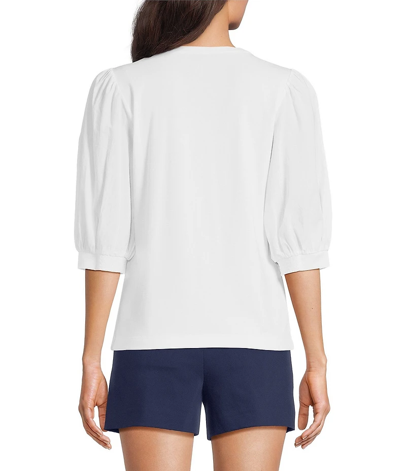Lilly Pulitzer Ronson Split V -Neck Elbow Puff Sleeve Top