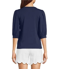 Lilly Pulitzer Ronson Split V -Neck Elbow Puff Sleeve Top