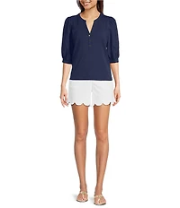 Lilly Pulitzer Ronson Split V -Neck Elbow Puff Sleeve Top