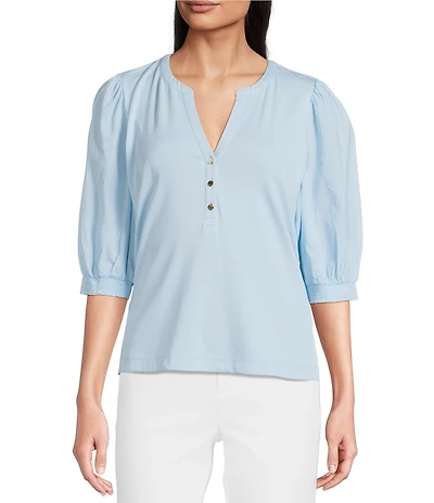Lilly Pulitzer Ronson Split V -Neck Elbow Puff Sleeve Top