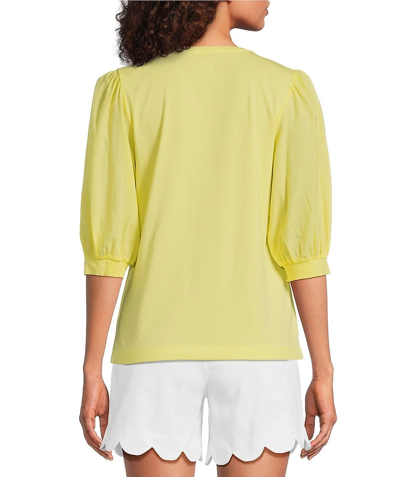 Lilly Pulitzer Ronson Split V-Neck Elbow Puff Sleeve Top