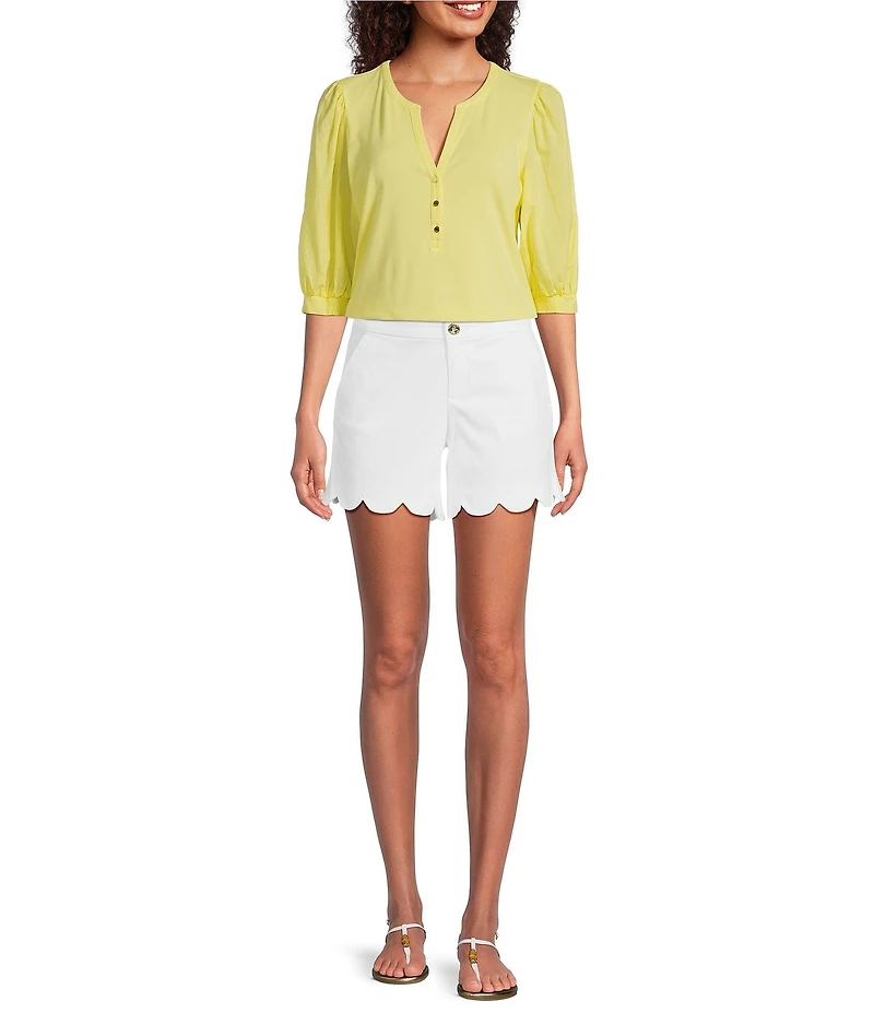 Lilly Pulitzer Ronson Split V-Neck Elbow Puff Sleeve Top