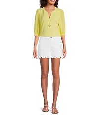 Lilly Pulitzer Ronson Split V-Neck Elbow Puff Sleeve Top