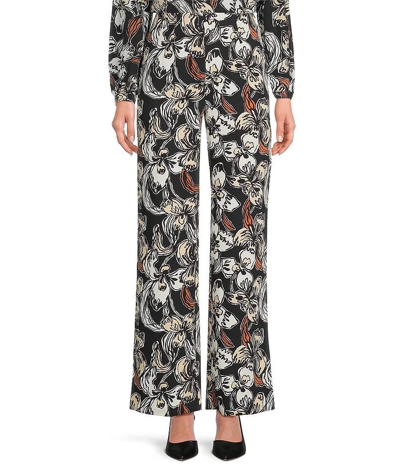 Lilly Pulitzer Rosamaria Coordinating Onyx Irisistable Printed Crepe Flat Front Pull-On Palazzo Pants