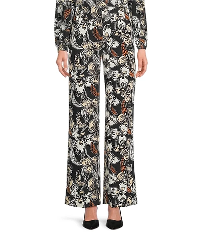 Lilly Pulitzer Rosamaria Coordinating Onyx Irisistable Printed Crepe Flat Front Pull-On Palazzo Pants