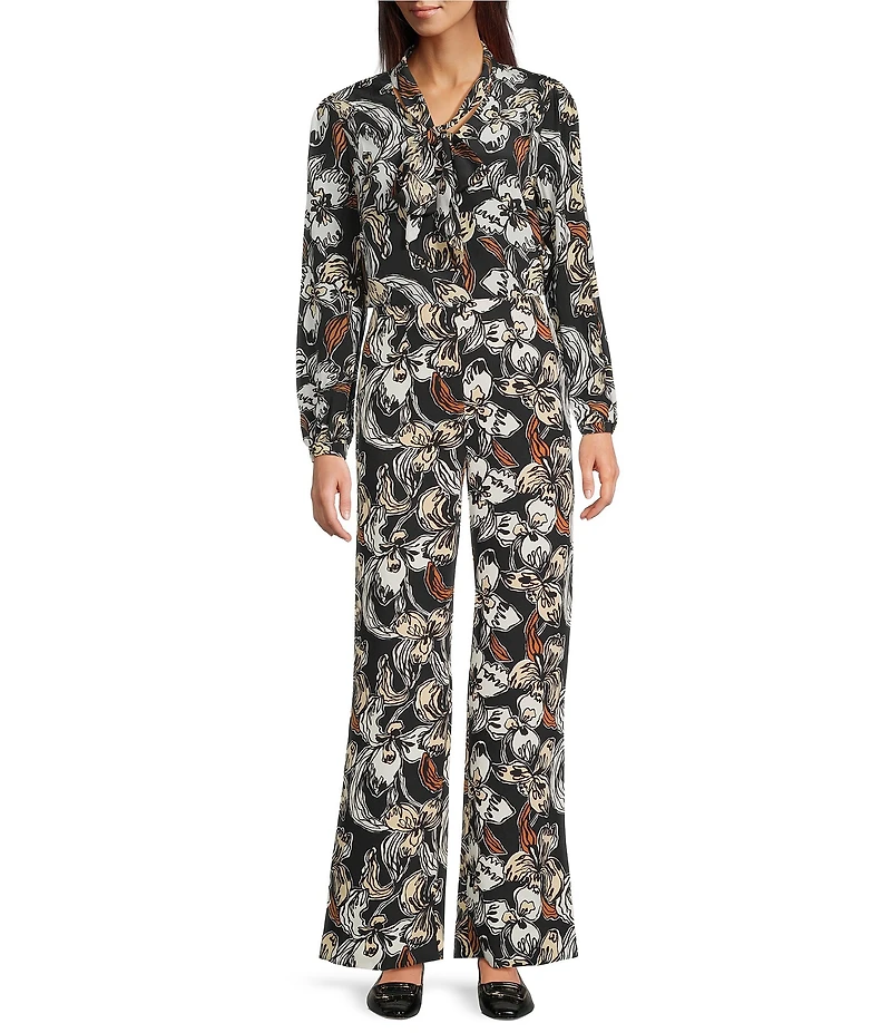 Lilly Pulitzer Rosamaria Coordinating Onyx Irisistable Printed Crepe Flat Front Pull-On Palazzo Pants