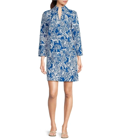 Lilly Pulitzer Rosie Starlight Navy Floral Unforgettable Stand Split V-Neck 3/4 Sleeve Mini Dress
