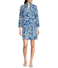Lilly Pulitzer Rosie Starlight Navy Floral Unforgettable Stand Split V-Neck 3/4 Sleeve Mini Dress