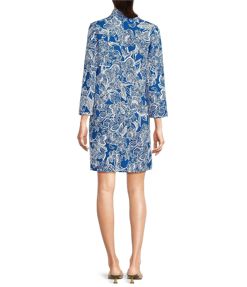 Lilly Pulitzer Rosie Starlight Navy Floral Unforgettable Stand Split V-Neck 3/4 Sleeve Mini Dress