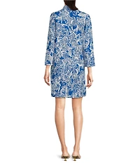 Lilly Pulitzer Rosie Starlight Navy Floral Unforgettable Stand Split V-Neck 3/4 Sleeve Mini Dress