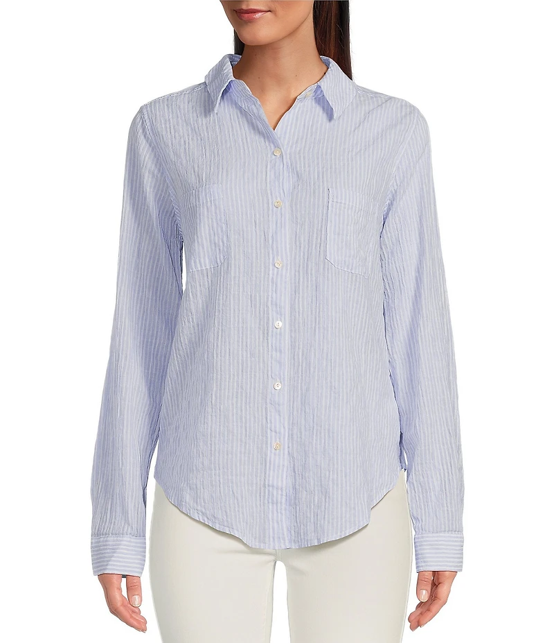Lilly Pulitzer Sea View Collar Stripe Print Long Sleeve Button Down Shirt