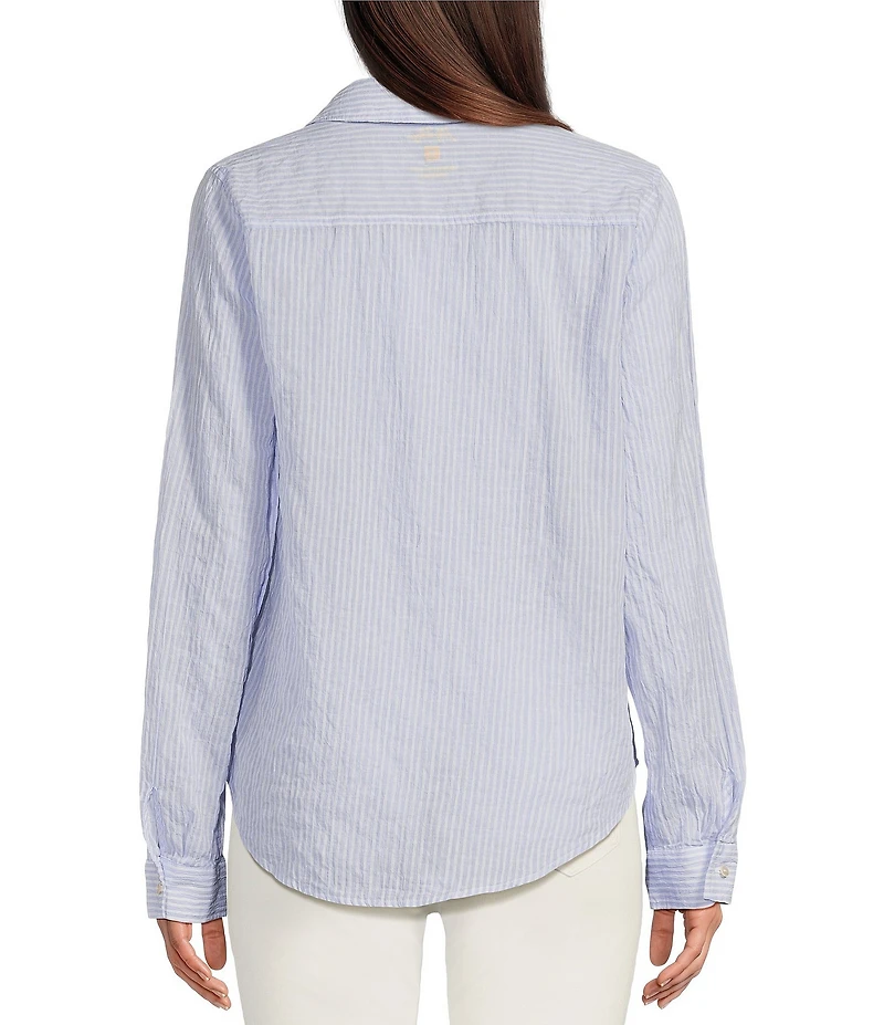 Lilly Pulitzer Sea View Collar Stripe Print Long Sleeve Button Down Shirt