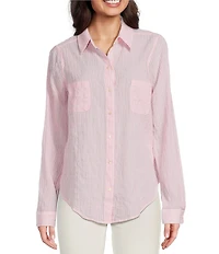 Lilly Pulitzer Sea View Collar Stripe Print Long Sleeve Button Down Shirt