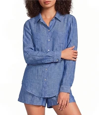 Lilly Pulitzer Sea View Linen Point Collar Long Sleeve Button Front Shirt